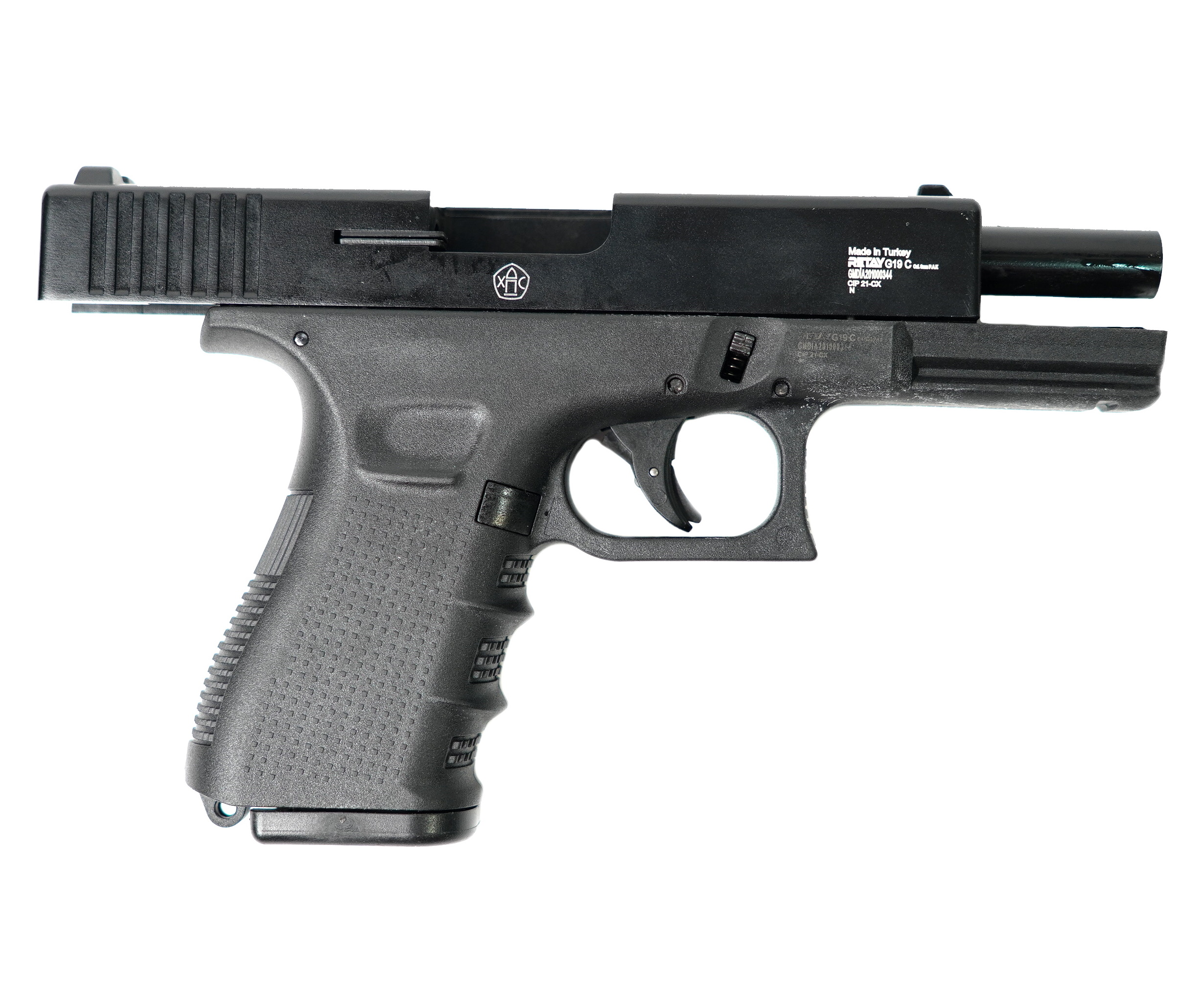 Пистолет охолощенный Retay G19C (Glok 19), к.9мм (черн.)